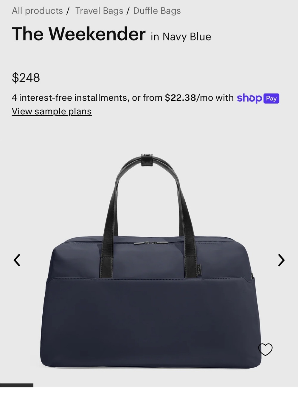 Away The Weekender Duffle in Navy & Black
